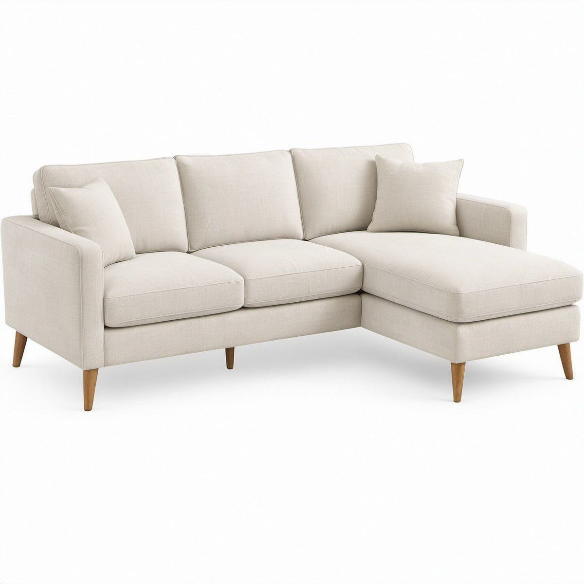Winkelsofa mit Recamiere rechts, Creme/Naturbraun, 240 x 160 x 85 cm