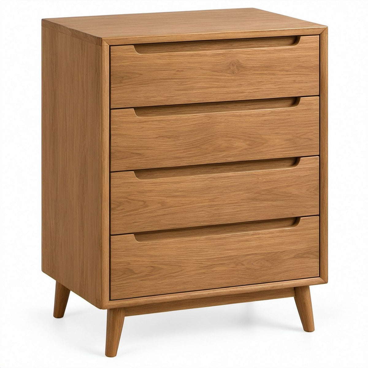 Kommode mit 4 Schubladen aus MDF mit Eichenfurnier, Naturbraun, 80 x 40 x 110 cm