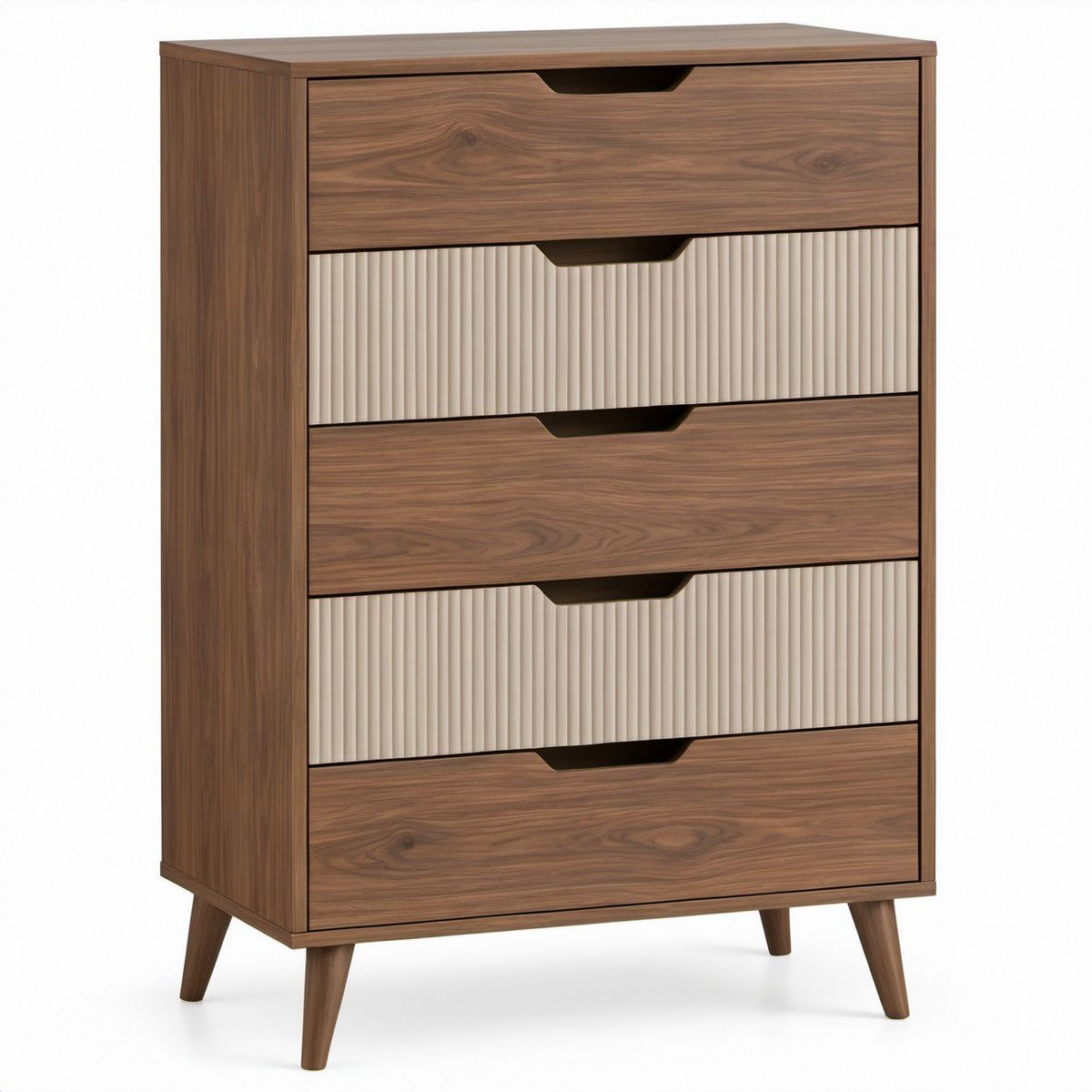 Schubladenkommode mit 5 Schubladen, Walnussbraun/Beige, 80 x 40 x 120 cm
