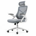 Ergonomischer Bürostuhl mit Kopfstütze, Grau/Weiß/Schwarz, 65 x 65 x 117–127 cm