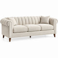 3-Sitzer-Sofa in Creme mit braunen Massivholzbeinen, 220 x 95 x 85 cm