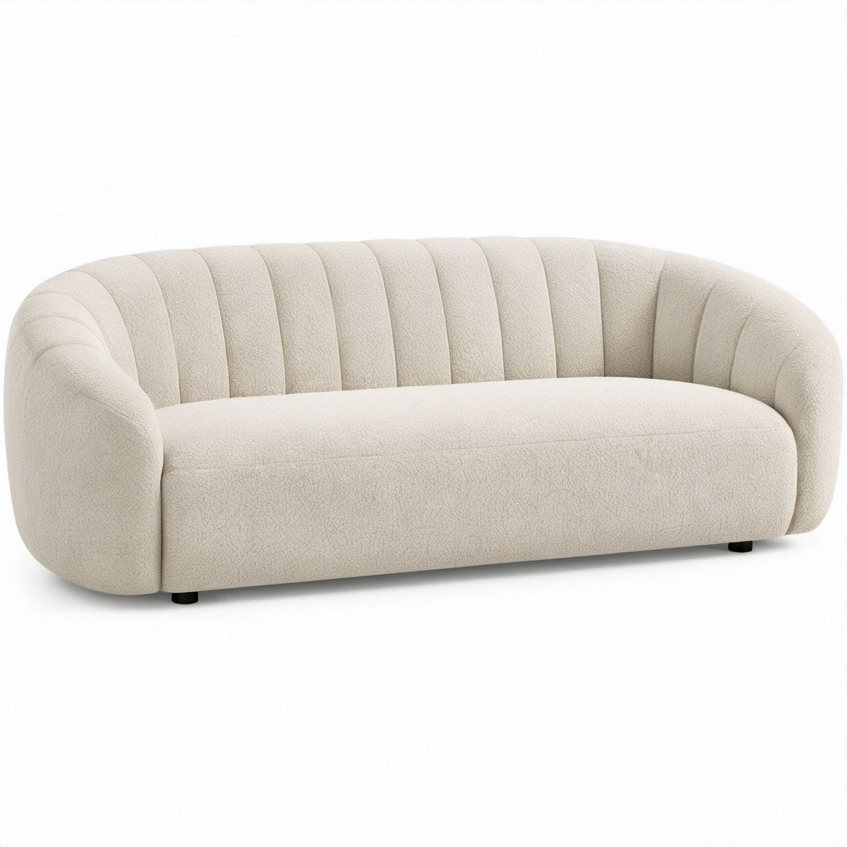 Rundes 2-Sitzer-Sofa in Cremeweiß, Bouclé-Polyester, 220 x 95 x 75 cm