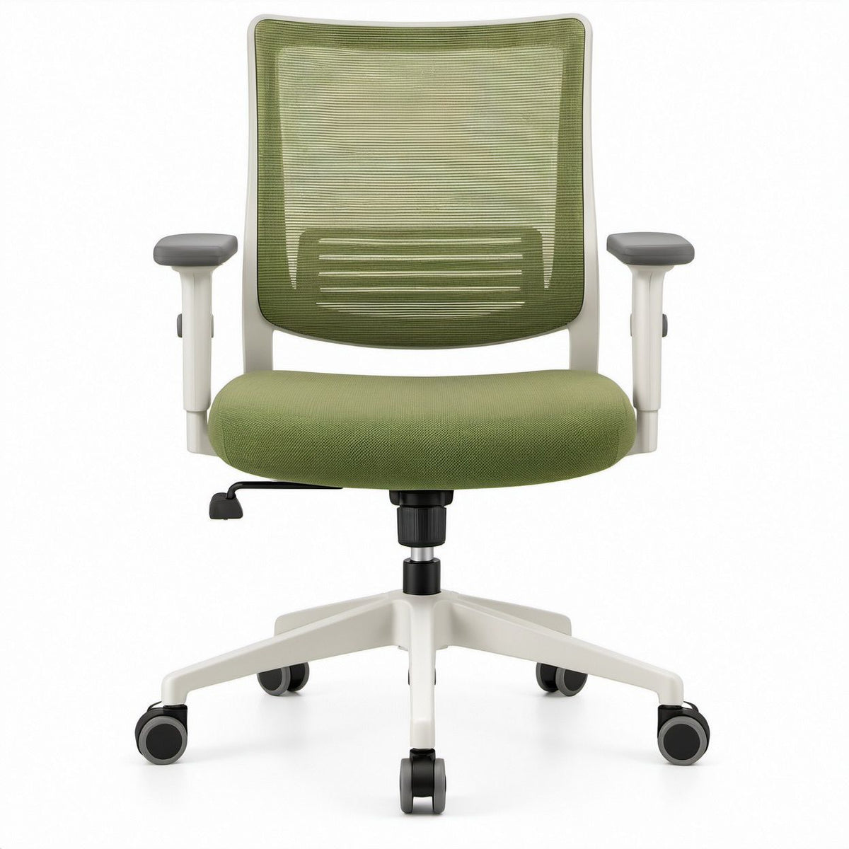 Ergonomischer Bürodrehstuhl mit Netzrückenlehne und Armlehnen, Grün/Weiß/Schwarz, 64 x 64 x 96–106 cm