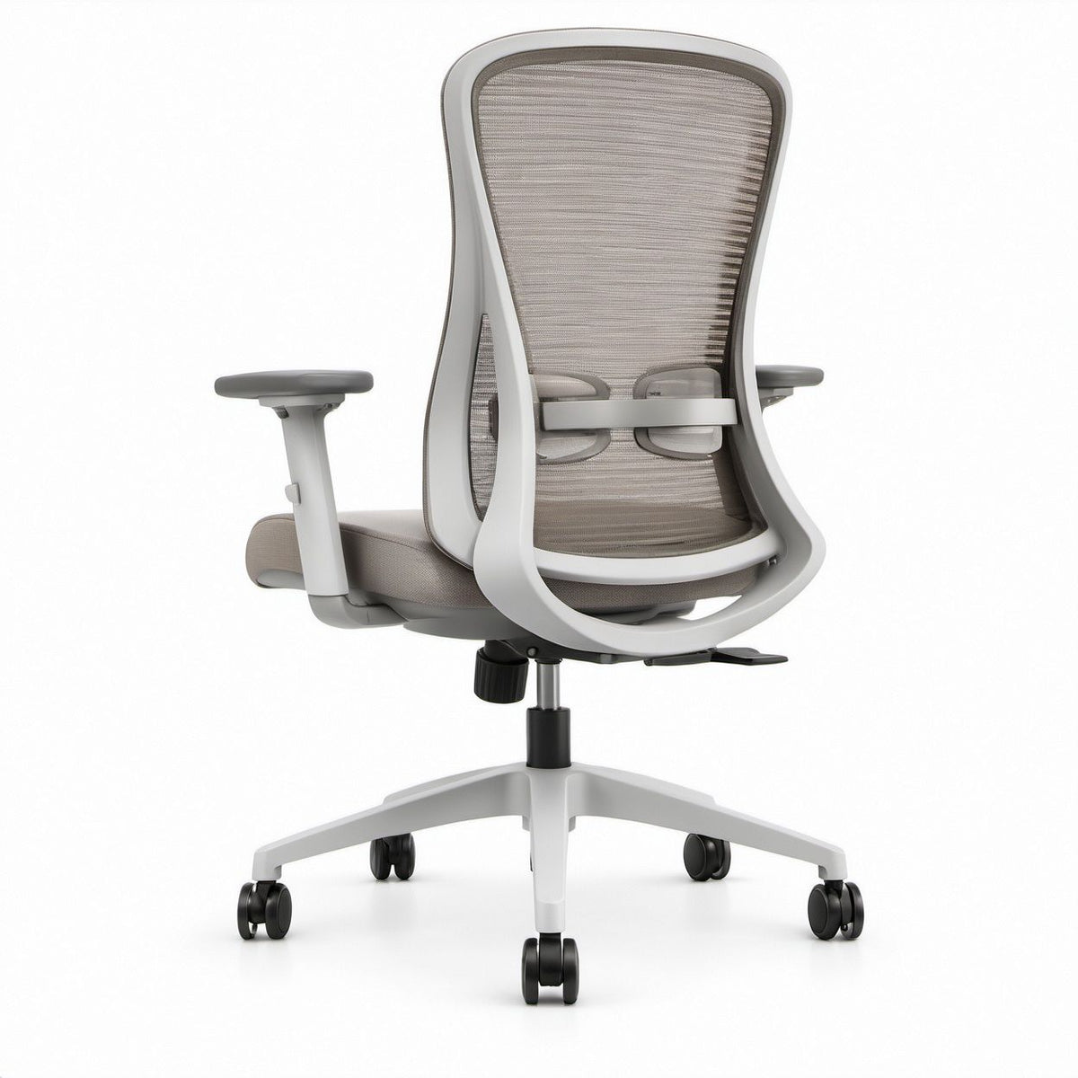 Ergonomischer Drehstuhl mit Netzrücken, Lendenstütze und höhenverstellbaren Armlehnen, Grau/Weiß/Schwarz, 60 x 60 x 100–110 cm