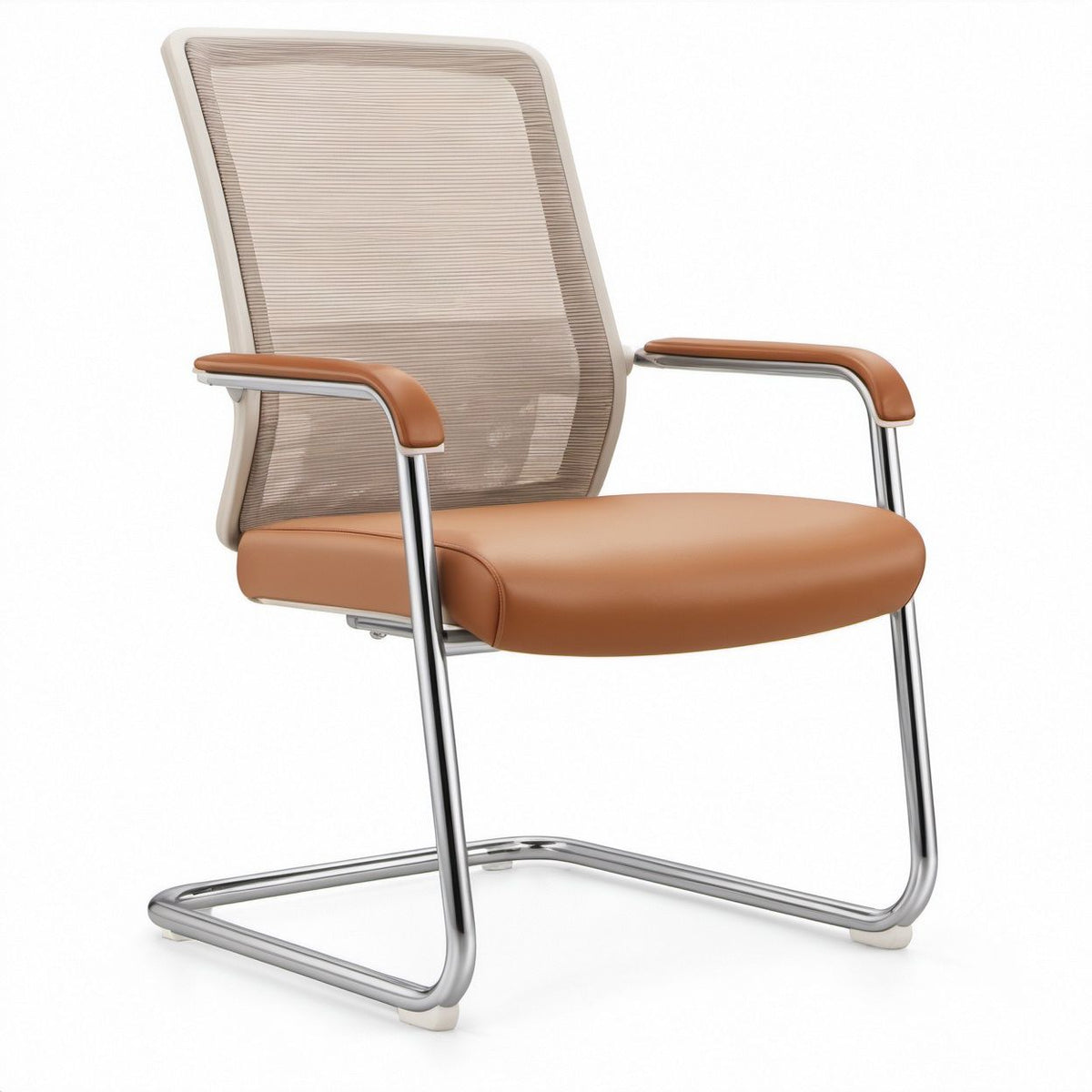 Freischwinger mit Armlehnen, Braun/Beige/Silber, 58 x 64 x 98 cm