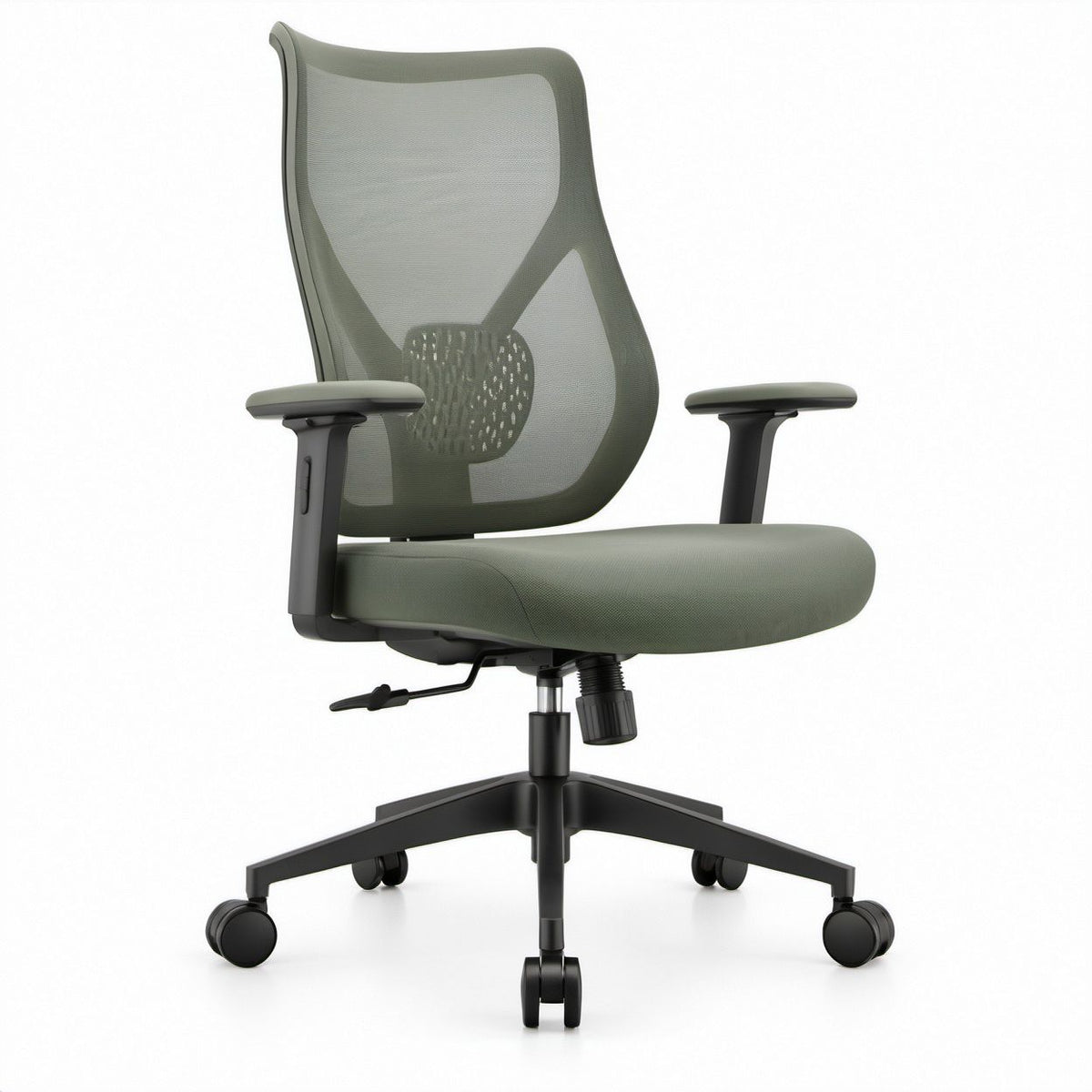 Ergonomischer Bürostuhl mit Netzrückenlehne, olivgrün/schwarz, 66 x 66 x 116–126 cm