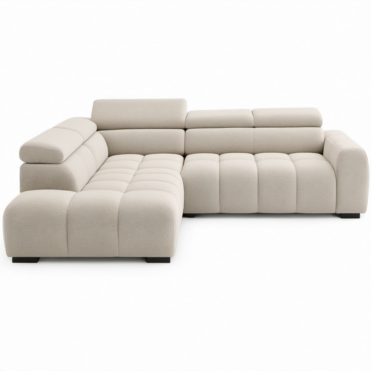 Wohnlandschaft mit linker Recamiere, Bouclé-Bezug in Creme, 290 x 170 x 85 cm
