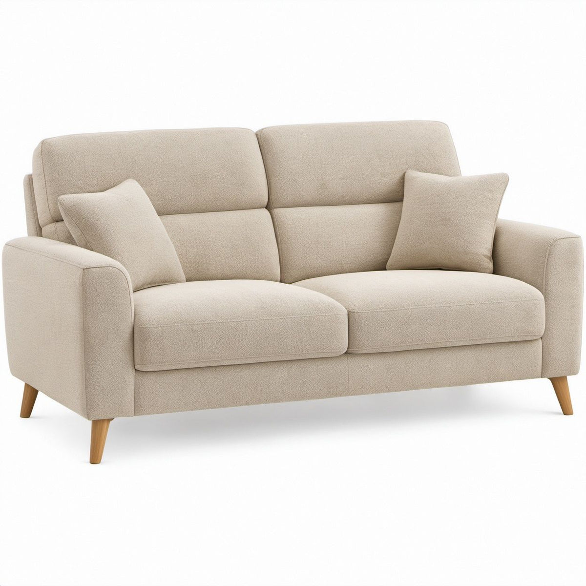 2-Sitzer-Sofa Beige/Natur, Polyesterbezug und Massivholzfüße, 170 x 88 x 86 cm