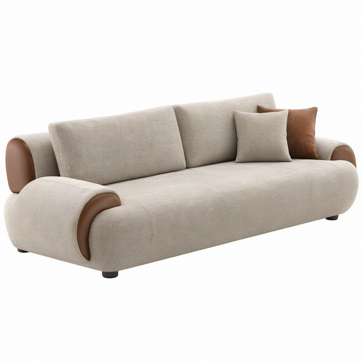 3-Sitzer-Sofa in Beige und Braun, Polyester und PU-Kunstleder, 230 x 100 x 82 cm