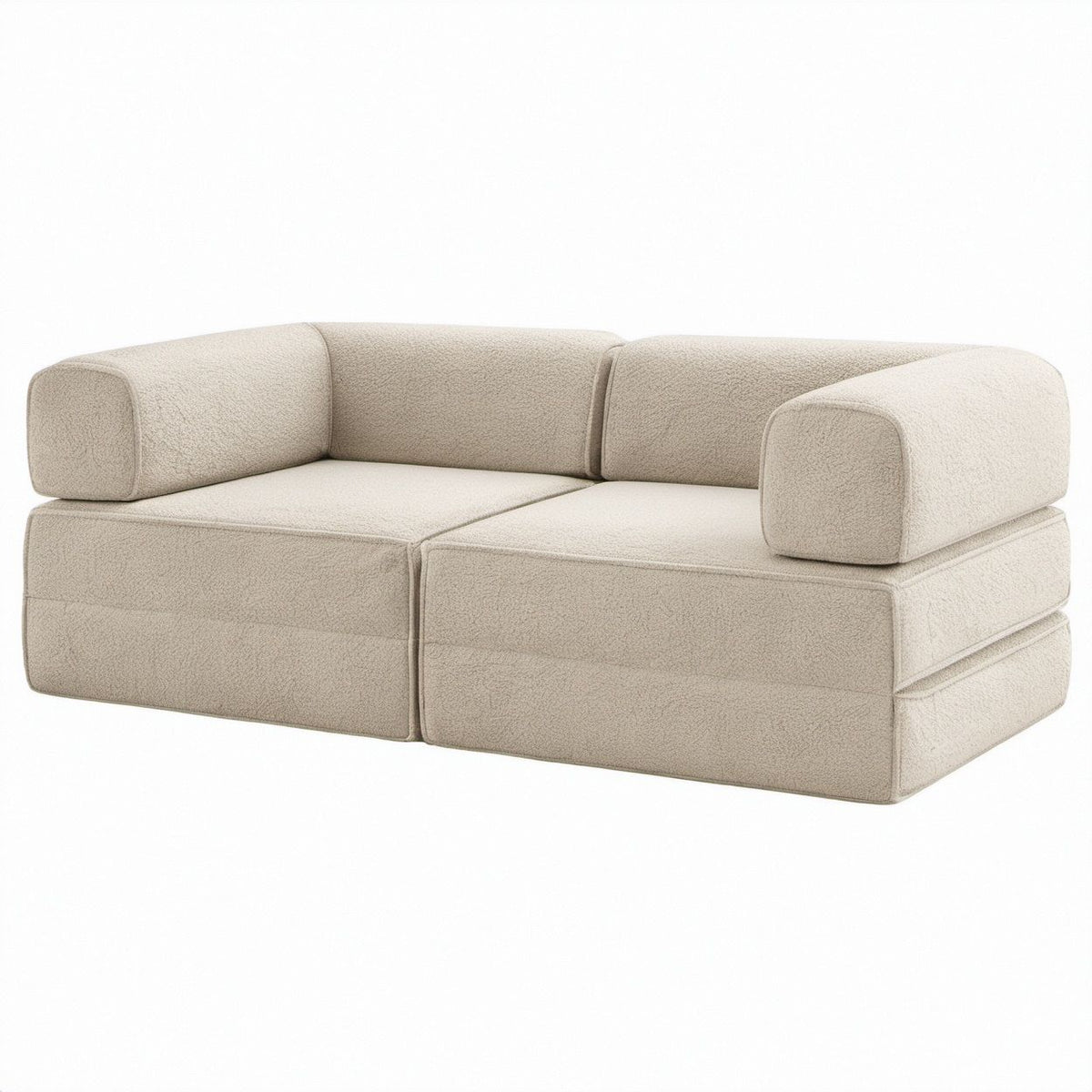 Modulares 2-Sitzer-Sofa in Cremeweiß mit Bouclé-Polyesterbezug, 200 x 100 x 68 cm