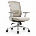 Ergonomischer Bürodrehstuhl mit Netzrücken und Armlehnen, Beige/Weiß/Silber/Schwarz, 66 x 66 x 98–108 cm