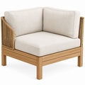 Loungesessel aus massivem Teakholz und Natur-Rattan mit beigefarbenen Polyesterkissen, 85 x 85 x 78 cm