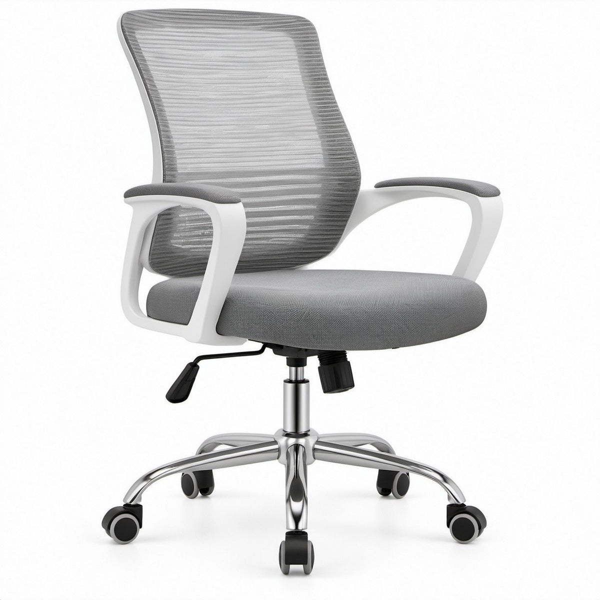 Ergonomischer Bürodrehstuhl mit Netzrücken, Grau/Weiß/Silber/Schwarz, 63 x 63 x 112–122 cm
